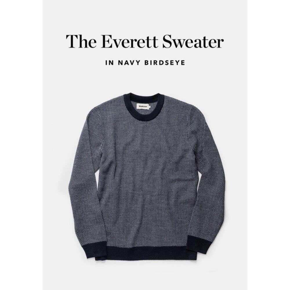 Taylor Stitch Sweater Sz 36 S Merino Wool Dark Navy Birdseye Crewneck Minimalist